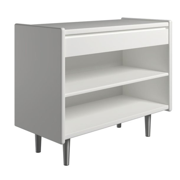 Krone 80 cm bredt hvidlakeret sengebord  med 1 skuffe og 1 hylde  - Dansk produceret.