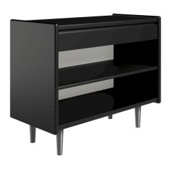 Krone 80 cm bredt sengebord sort lakeret med 1 hylde og 1 skuffe  - Dansk produceret.