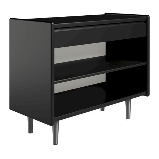 Krone 80 cm bredt sengebord sort lakeret med 1 hylde og 1 skuffe  - Dansk produceret.