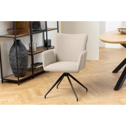  Sofie spisebordsstol med armln og drejefod i lys beige mbelstof