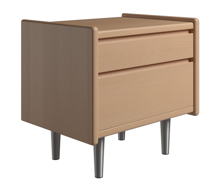 Krone sengebord 50 cm bred i bøgefiner med 2 skuffer  - Dansk produceret. 47 cm dybde Metalben