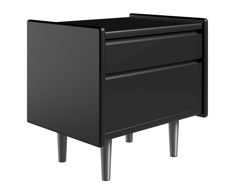 Krone sengebord 50 cm bred sort lakeret med 2 skuffer  - Dansk produceret. 47 cm dybde Metalben
