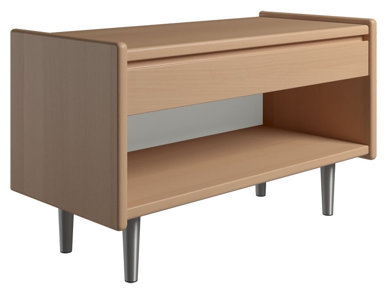 Krone sengebord i bøgefiner 80 cm bred med 1 skuffe og 1 rum  - Dansk produceret. 37 cm dybde Metalben