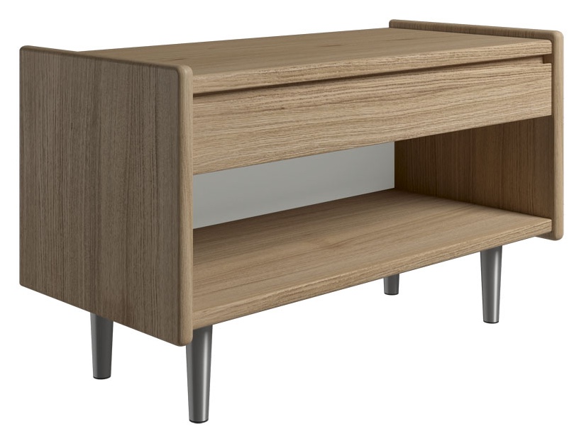 Krone sengebord i olieret egefiner 80 cm bred  med 1 skuffe og 1 rum  - Dansk produceret. 47 cm dybde Metalben