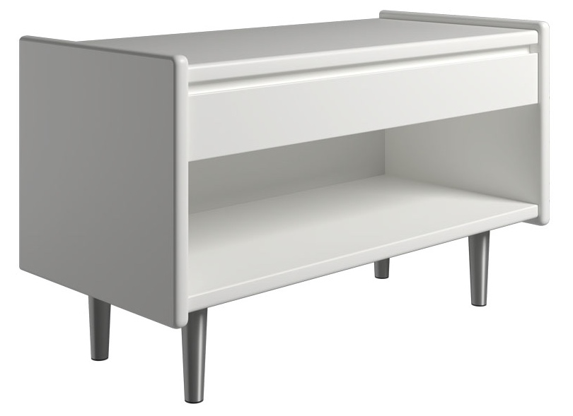 Krone sengebord hvid lakeret 80 cm bred  med 1 skuffe og 1 rum  - Dansk produceret. 37 cm dybde Metalben