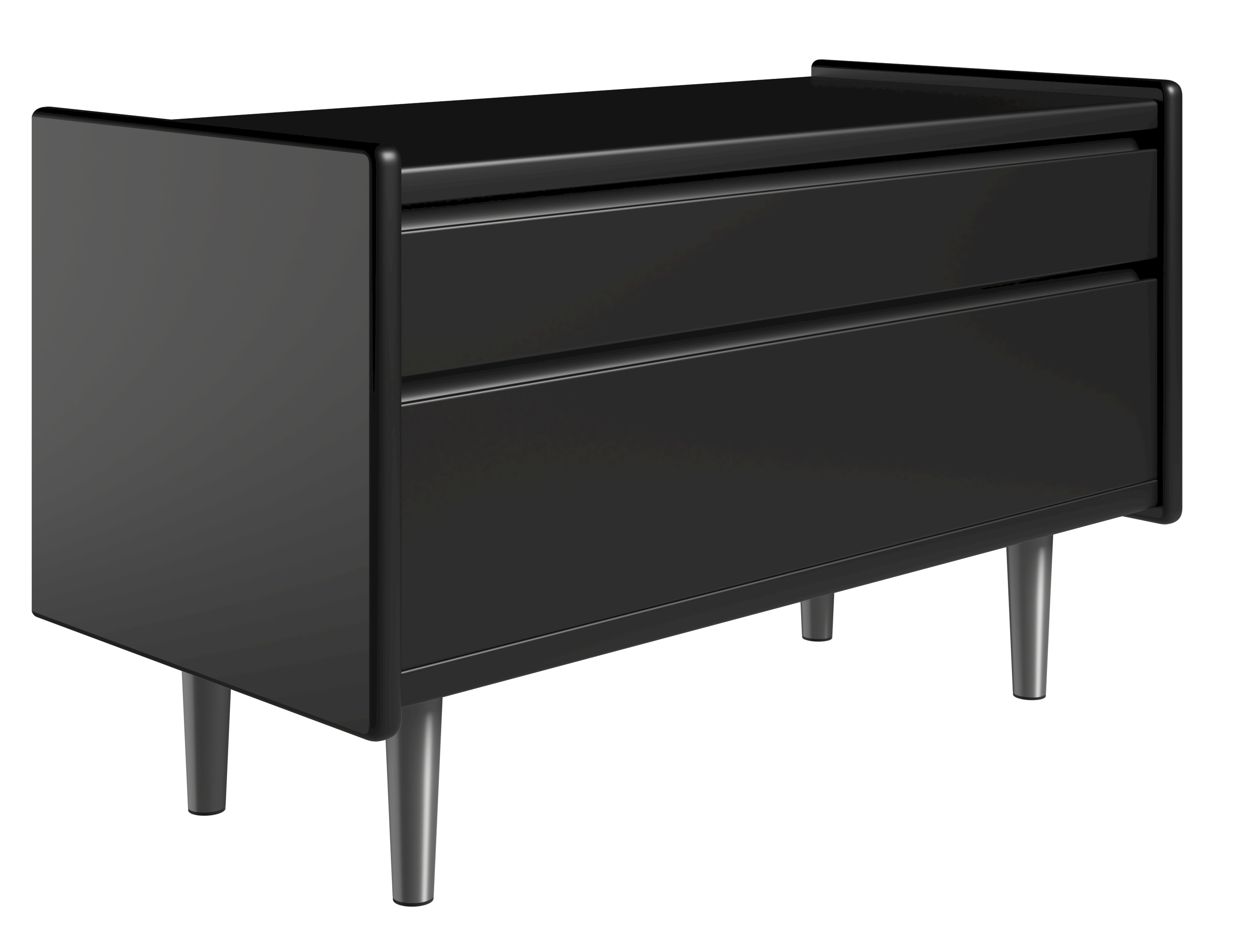 Krone sengebord sort lakeret 80 cm bred med 2 skuffer  - Dansk produceret. 37 cm dybde Metalben